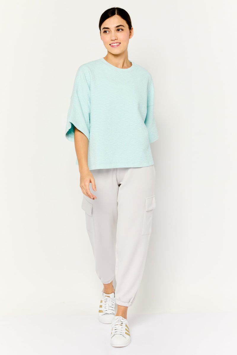 TRIBE OF 6 Women Crew Neck Short Sleeves Textured T-Shirt, Light  Blue - Image 2